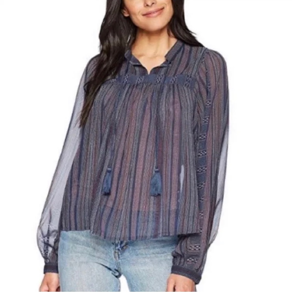 Lucky Brand boho striped semi sheer blouse Large new with tag